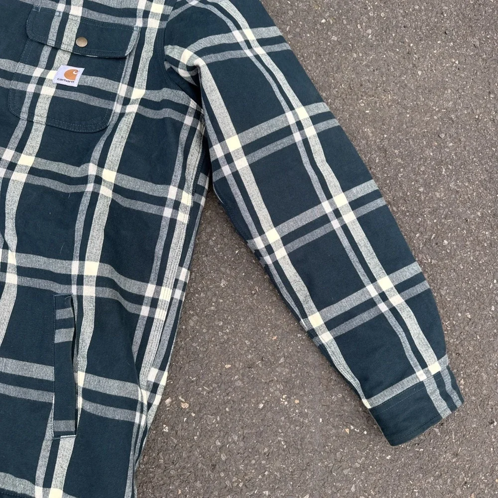 Carhartt Hubbard Flannel Sherpa‎ Lined Shirt Jacket Mens XL TALL Plaid Heavy
